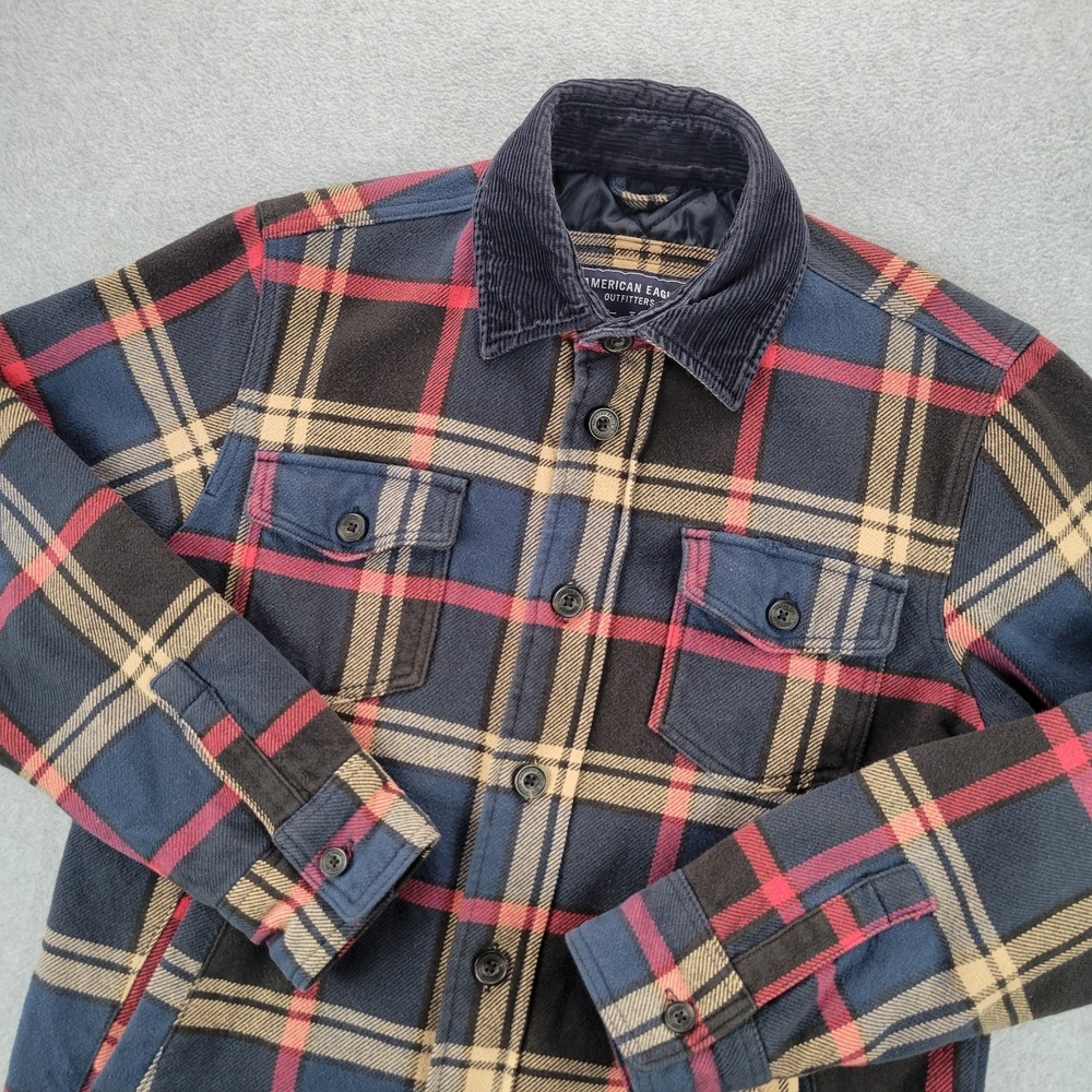 Y2K American Eagle Mens‎ Flannel Shirt Jacket Lined Corduroy Collar Lined Size M - Picture 2 of 8